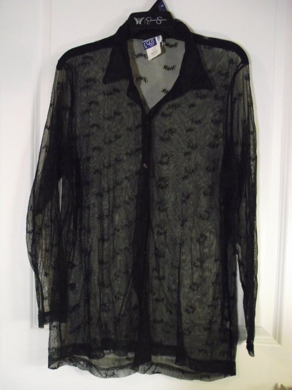 WOMENS sz. 22/24 venezia jeans BLACK SHEER BUTTON UP BLOUSE